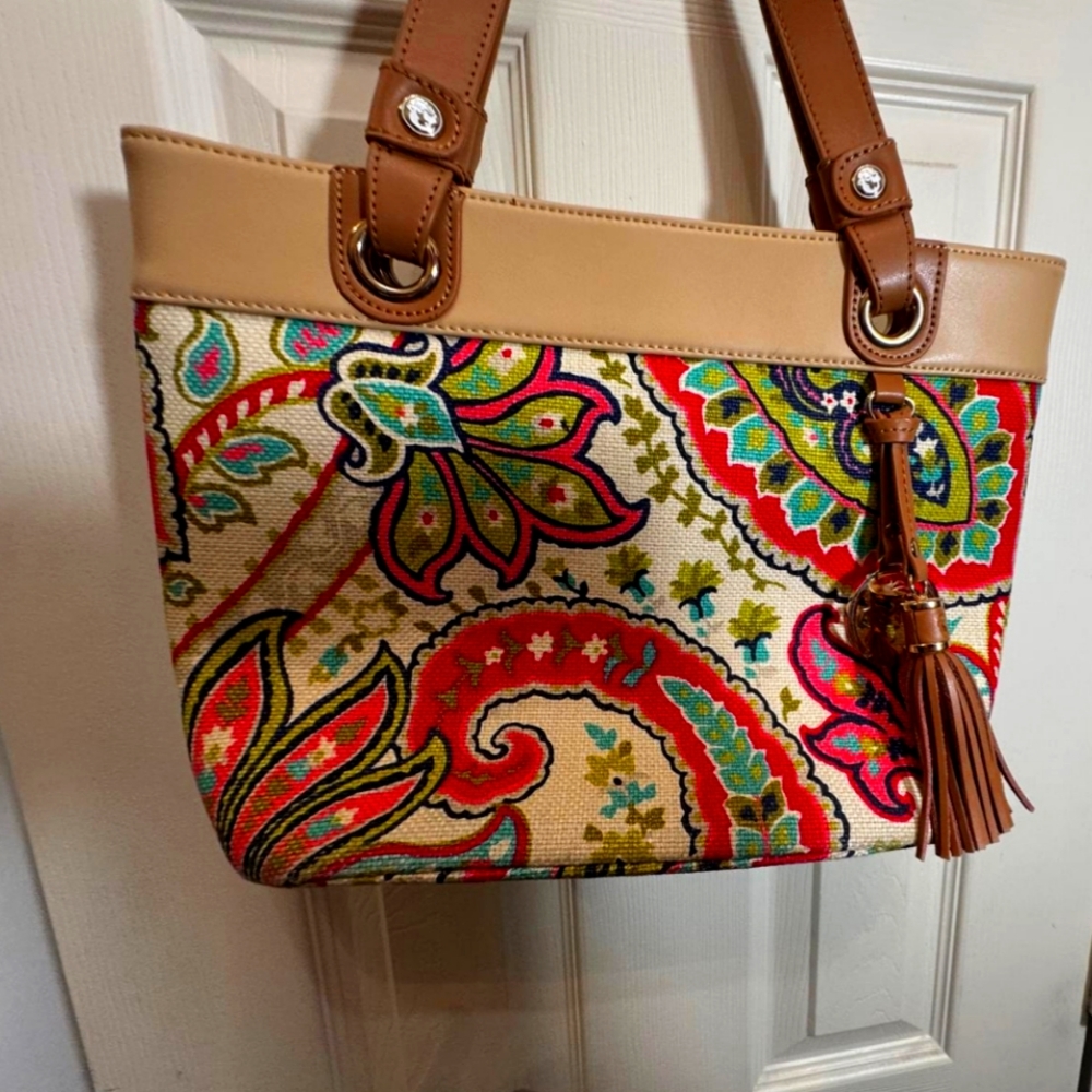 Spartina 449 Red and Green Shoulder Bag with Paisley Print-Leather